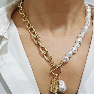 Gold and Pearl Asymmetrical Necklace